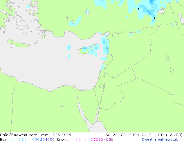 Rain/Snowfall rate GFS 0.25 Su 22.09.2024 21 UTC