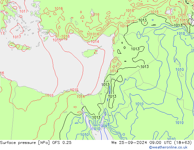 ciśnienie GFS 0.25 śro. 25.09.2024 09 UTC