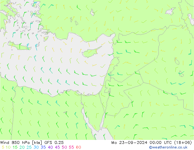 Wind 850 hPa GFS 0.25 Mo 23.09.2024 00 UTC