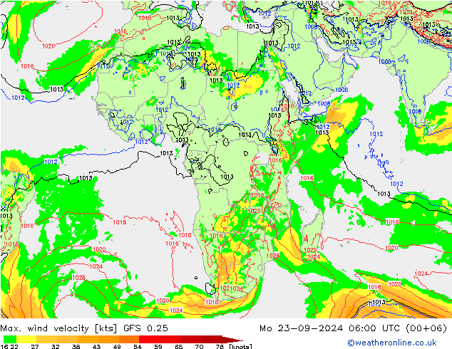 Max. wind velocity GFS 0.25 lun 23.09.2024 06 UTC