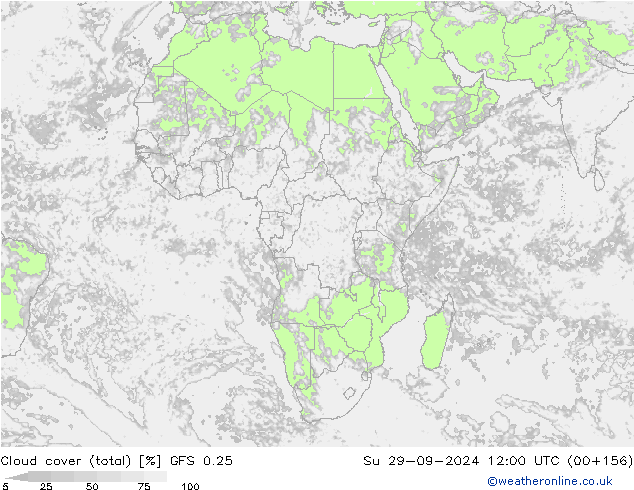 Cloud cover (total) GFS 0.25 Ne 29.09.2024 12 UTC