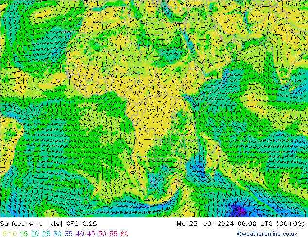 Surface wind GFS 0.25 Mo 23.09.2024 06 UTC