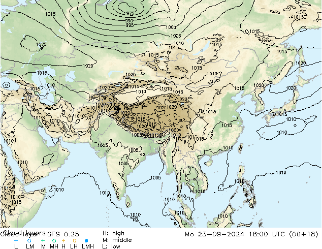 Cloud layer GFS 0.25 lun 23.09.2024 18 UTC