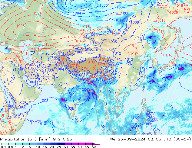 Z500/Rain (+SLP)/Z850 GFS 0.25 We 25.09.2024 06 UTC