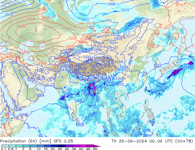 Z500/Rain (+SLP)/Z850 GFS 0.25  26.09.2024 06 UTC