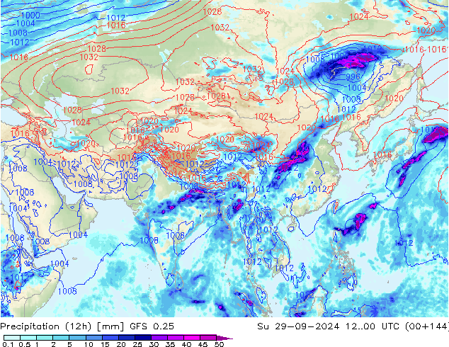 Precipitation (12h) GFS 0.25 Su 29.09.2024 00 UTC