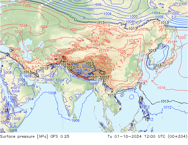 Surface pressure GFS 0.25 Tu 01.10.2024 12 UTC