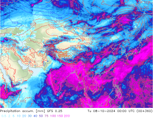 Nied. akkumuliert GFS 0.25 Di 08.10.2024 00 UTC