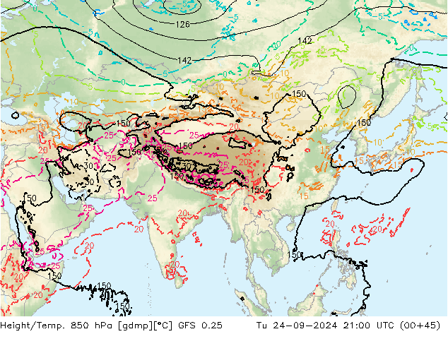 Z500/Yağmur (+YB)/Z850 GFS 0.25 Sa 24.09.2024 21 UTC