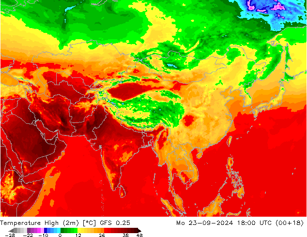 température 2m max GFS 0.25 lun 23.09.2024 18 UTC