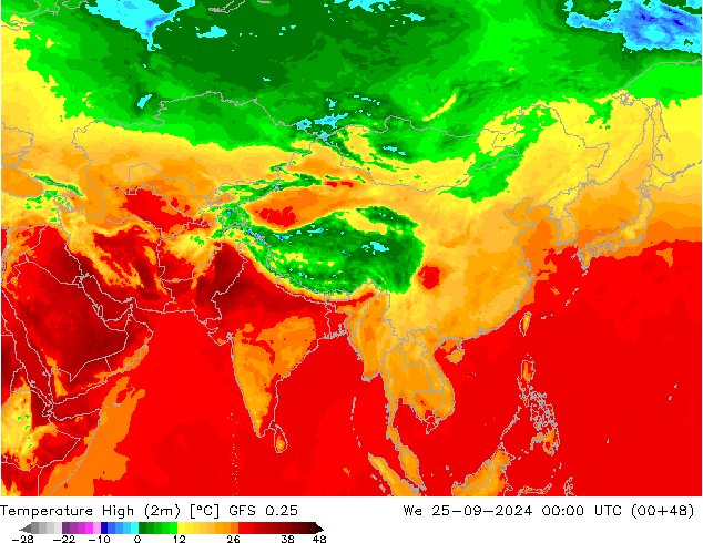 Temperatura máx. (2m) GFS 0.25 mié 25.09.2024 00 UTC