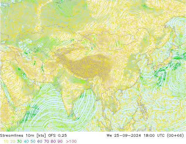 Rüzgar 10m GFS 0.25 Çar 25.09.2024 18 UTC