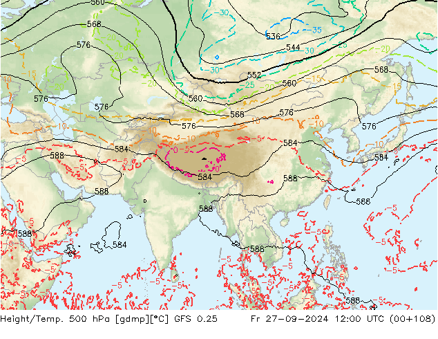 Z500/Regen(+SLP)/Z850 GFS 0.25 vr 27.09.2024 12 UTC