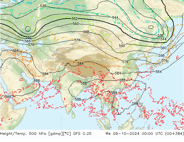 Z500/Rain (+SLP)/Z850 GFS 0.25 St 09.10.2024 00 UTC