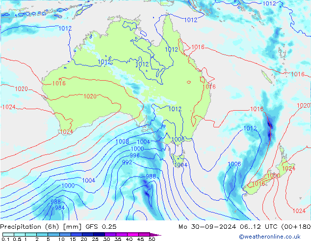 Z500/Rain (+SLP)/Z850 GFS 0.25 Mo 30.09.2024 12 UTC