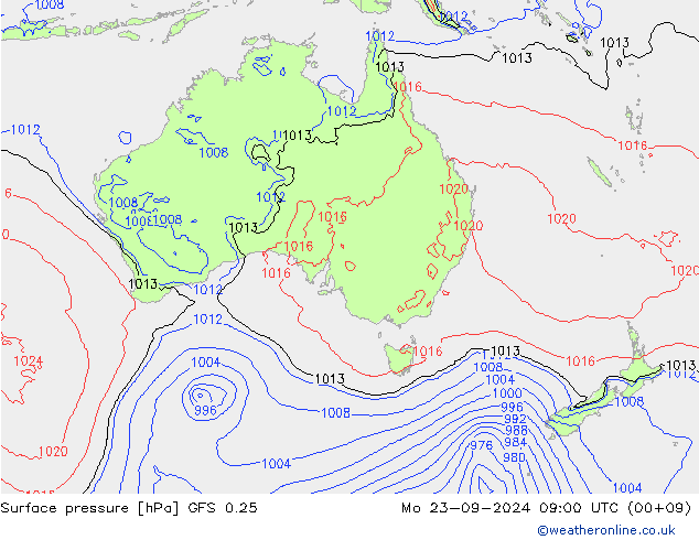 Pressione al suolo GFS 0.25 lun 23.09.2024 09 UTC