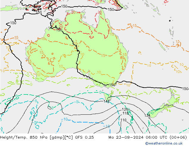 Height/Temp. 850 hPa GFS 0.25 lun 23.09.2024 06 UTC