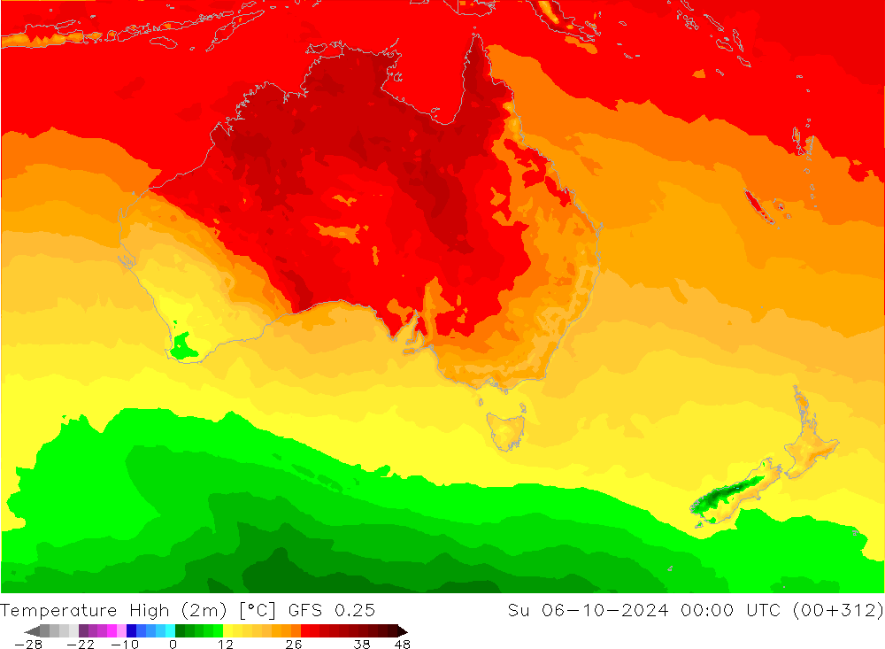 température 2m max GFS 0.25 dim 06.10.2024 00 UTC