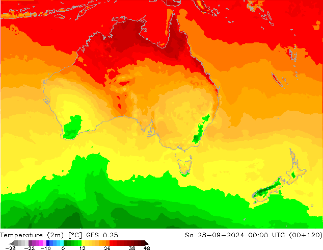 mapa temperatury (2m) GFS 0.25 so. 28.09.2024 00 UTC