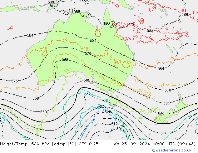 Z500/Yağmur (+YB)/Z850 GFS 0.25 Çar 25.09.2024 00 UTC