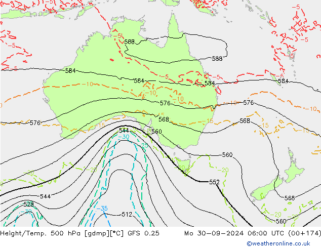 Z500/Yağmur (+YB)/Z850 GFS 0.25 Pzt 30.09.2024 06 UTC