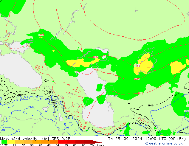 Max. wind snelheid GFS 0.25 do 26.09.2024 12 UTC