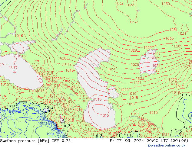 Pressione al suolo GFS 0.25 ven 27.09.2024 00 UTC