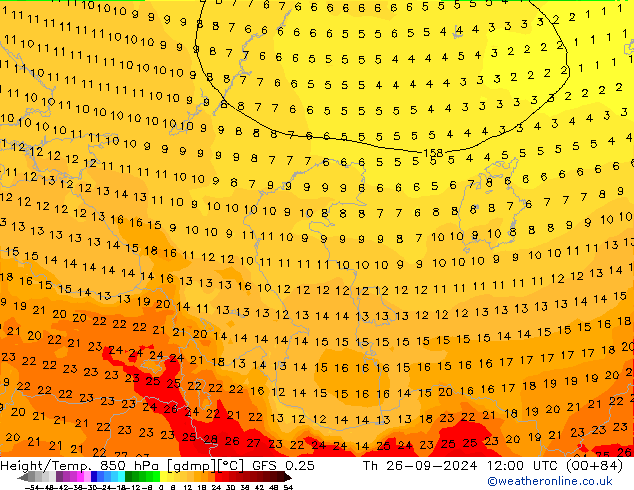 Z500/Rain (+SLP)/Z850 GFS 0.25 jeu 26.09.2024 12 UTC