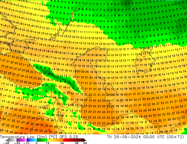 Min.  (2m) GFS 0.25  26.09.2024 00 UTC