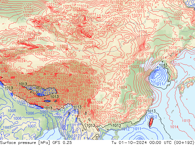 GFS 0.25: 星期二 01.10.2024 00 UTC