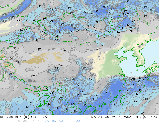 RH 700 hPa GFS 0.25 lun 23.09.2024 06 UTC