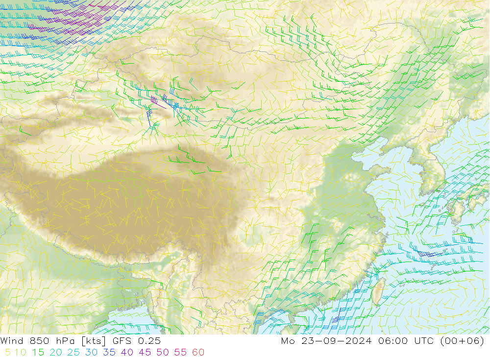 Wind 850 hPa GFS 0.25 ma 23.09.2024 06 UTC