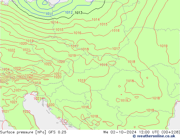 Surface pressure GFS 0.25 We 02.10.2024 12 UTC