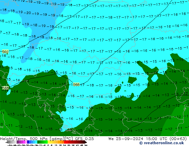 Z500/Rain (+SLP)/Z850 GFS 0.25 We 25.09.2024 15 UTC