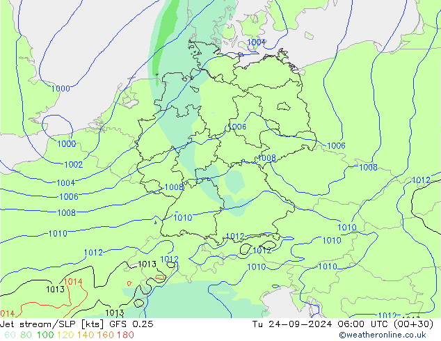 Jet Akımları/SLP GFS 0.25 Sa 24.09.2024 06 UTC