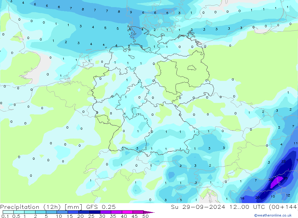 Precipitation (12h) GFS 0.25 Su 29.09.2024 00 UTC