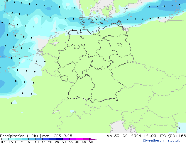 Précipitation (12h) GFS 0.25 lun 30.09.2024 00 UTC