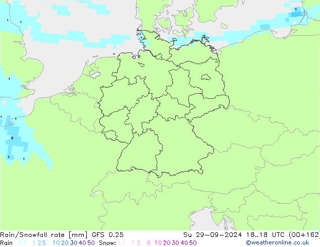 Rain/Snowfall rate GFS 0.25 dim 29.09.2024 18 UTC