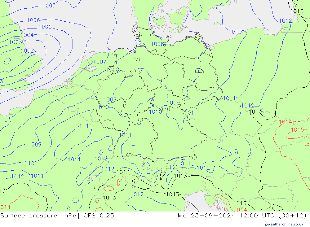 Bodendruck GFS 0.25 Mo 23.09.2024 12 UTC