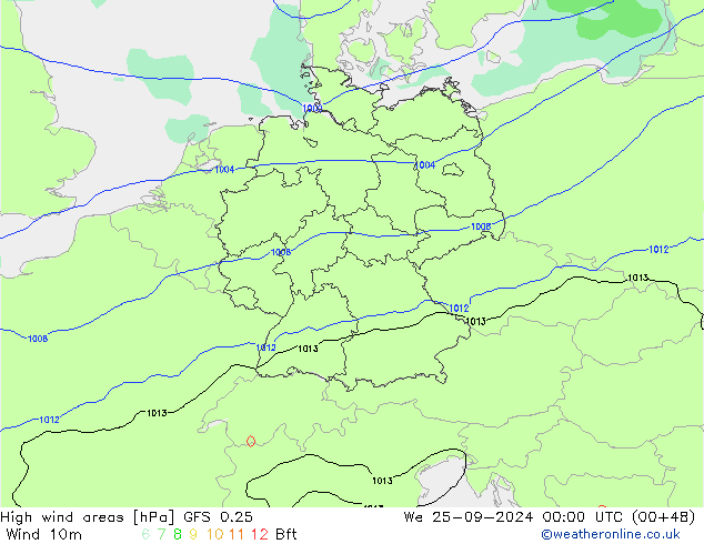 Izotacha GFS 0.25 śro. 25.09.2024 00 UTC