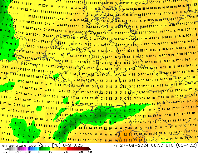 Темпер. мин. (2т) GFS 0.25 пт 27.09.2024 06 UTC