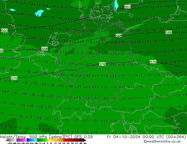 Z500/Rain (+SLP)/Z850 GFS 0.25 ven 04.10.2024 00 UTC