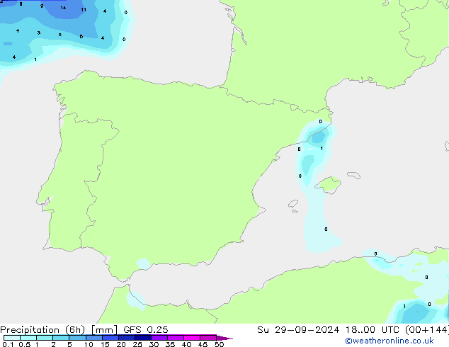 Z500/Rain (+SLP)/Z850 GFS 0.25 dom 29.09.2024 00 UTC