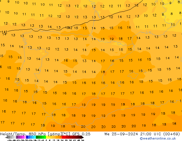 Z500/Rain (+SLP)/Z850 GFS 0.25  25.09.2024 21 UTC