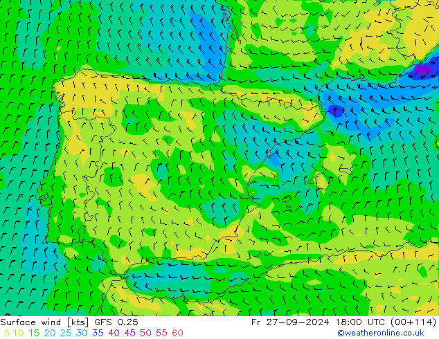 Rüzgar 10 m GFS 0.25 Cu 27.09.2024 18 UTC