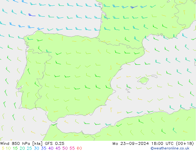 Wind 850 hPa GFS 0.25 Mo 23.09.2024 18 UTC