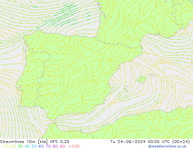 Linea di flusso 10m GFS 0.25 mar 24.09.2024 00 UTC