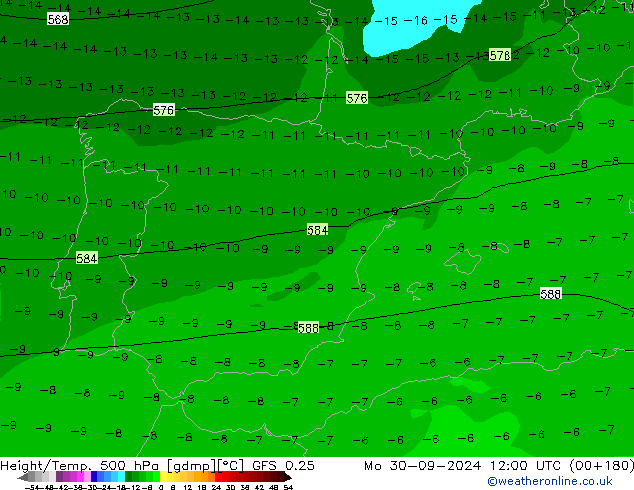 Z500/Rain (+SLP)/Z850 GFS 0.25 Mo 30.09.2024 12 UTC