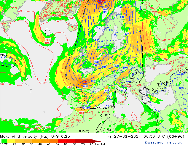 Windböen GFS 0.25 Fr 27.09.2024 00 UTC