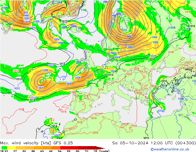 Maks. Rüzgar Hızı GFS 0.25 Cts 05.10.2024 12 UTC